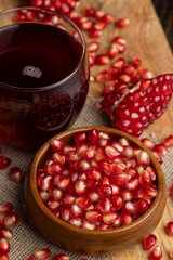 Sweet and sour pomegranate juice in a transparent glass