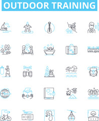 outdoor training vector line icons set. Outdoor, Training, Exercise, Coaching, Adventure, Hiking, Camping illustration outline concept symbols and signs