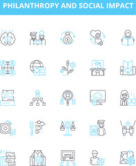 Philanthropy and social impact vector line icons set. Philanthropy, Social, Impact, Giving, Charity, Humanitarian, Betterment illustration outline concept symbols and signs