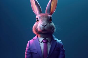 Fototapeta na wymiar Anthropomorphic bunny dressed in a suit like a businessman. business concept. AI generated, human enhanced