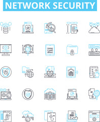 Network security vector line icons set. Network, Security, Cyber, Intrusion, Firewall, Malware, Antivirus illustration outline concept symbols and signs