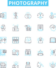Photography vector line icons set. Photographer, Shutter, Aperture, Camera, Capture, Photo, Canon illustration outline concept symbols and signs