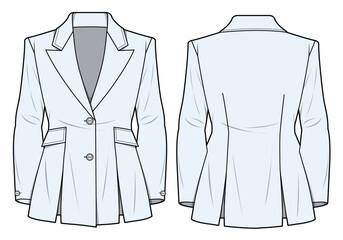 Two-Button Blazer with Peak Lapel, Side Pocket Technical Flat Drawing Vector File