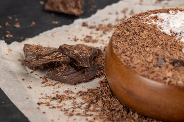 Creamy yogurt with chocolate close up