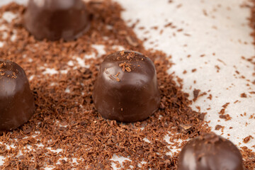 sweet chocolates with soft filling, chocolate pieces