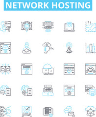 Network hosting vector line icons set. Webhosting, Cloudhosting, Networking, Colocation, Shared, Dedicated, Domains illustration outline concept symbols and signs