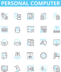 Personal computer vector line icons set. PC, Computer, Desktop, Laptop, Notebook, Ultrabook, Tablet illustration outline concept symbols and signs