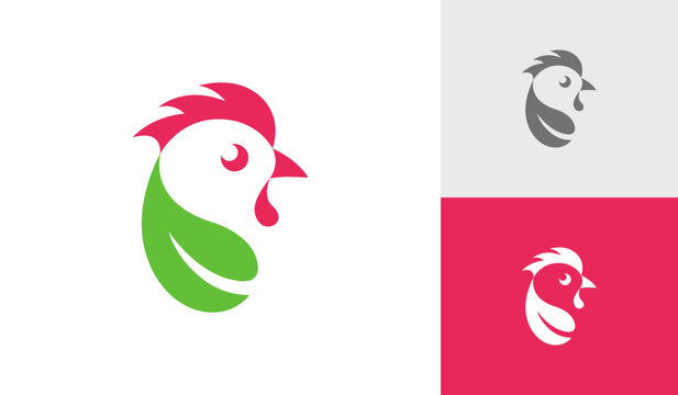 Farm logo design with chicken and leaf