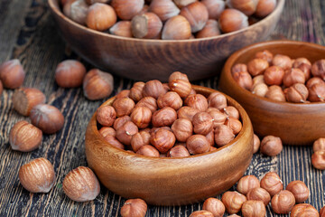 peeled hazelnut nuts close-up on the table