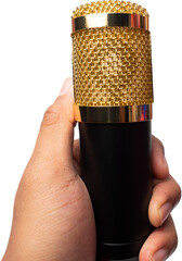 Picture of a black condenser microphone on a white isolated background