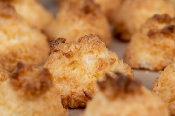 Small homemade coconut cookies made using coconut chips