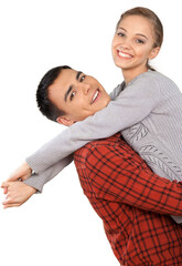 Young couple hugging isolated on white background
