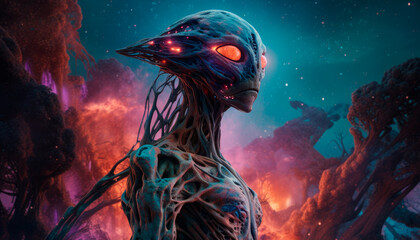 Alien creature in Proxima Centauri. Generative AI