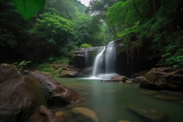 Obraz premium Beautiful waterfall in the colorful rainforest of Thailand