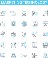 Marketing technology vector line icons set. Marketing, Technology, Digital, Platforms, Analytics, Automation, eCommerce illustration outline concept symbols and signs