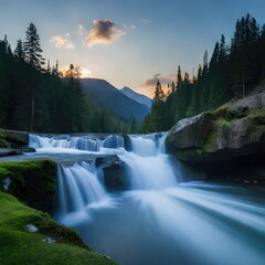 Fototapeta premium water, river, nature, landscape, cascade, falls, forest, waterfalls, rock, green, flowing, outdoors, stone, beautiful, flow, wet, mountain