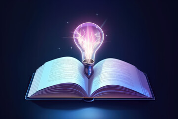 Open book concept with light bulb.