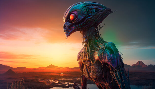 Scary alien creature in Proxima Centauri. Generative AI