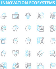 Innovation ecosystems vector line icons set. Ecosystem, Innovation, Network, Change, Creativity, Dynamics, Connectivity illustration outline concept symbols and signs