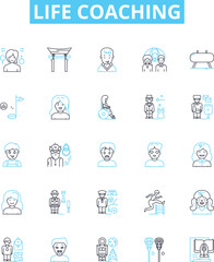 Life coaching vector line icons set. coaching, life, transformation, success, mentoring, self-help, goal-setting illustration outline concept symbols and signs