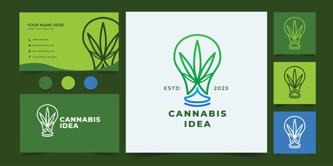 cannabis medical monoline modern logo and business card template