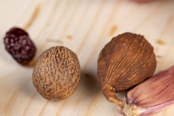 fragrant whole nutmeg in the kitchen