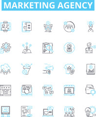 Marketing agency vector line icons set. Agency, Marketing, Advertising, Digital, Social, Media, PR illustration outline concept symbols and signs
