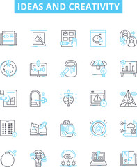 Ideas and creativity vector line icons set. Ideas, Creativity, Innovation, Brainstorming, Imagination, Conceptualization, Vision illustration outline concept symbols and signs