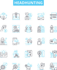 Headhunting vector line icons set. Recruiting, Hiring, Placement, Searching, Sourcing, Talent, Headhunting illustration outline concept symbols and signs