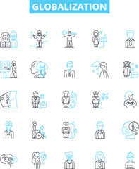 Globalization vector line icons set. globalization, internationalization, integration, unification, connectivity, interconnectivity, transnationalism illustration outline concept symbols and signs