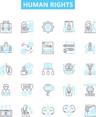 Human rights vector line icons set. Equality, Dignity, Respect, Liberty, Justice, Fairness, Equity illustration outline concept symbols and signs