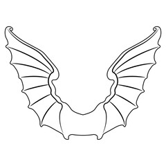 Wings of bat. Halloween symbol of evil witchcraft. Black and white linear silhouette. Isolated vector illustration.