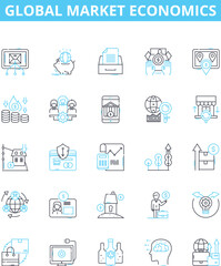 Global market economics vector line icons set. Global, Market, Economics, International, Trade, Investment, Financial illustration outline concept symbols and signs