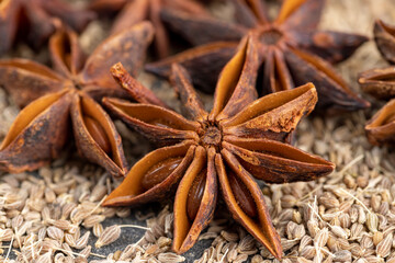 Whole fragrant star-shaped Anise Spices