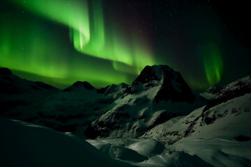 Aurora, Swiss Alps, star, snow, winter. AI generative