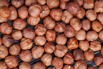 peeled hazelnut nuts close-up on the table