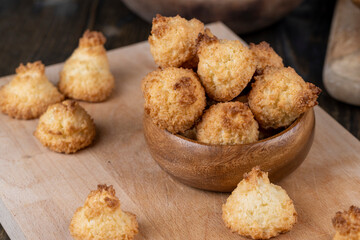 Small homemade coconut cookies made using coconut chips
