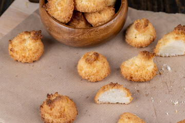 Small homemade coconut cookies made using coconut chips
