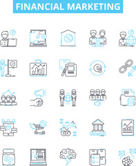 Financial marketing vector line icons set. Finance, Marketing, Money, Investment, Strategy, ROI, Budget illustration outline concept symbols and signs