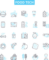 Food tech vector line icons set. Foodtech, Cuisine, Nutrition, Edible, Cooking, Bakery, Farming illustration outline concept symbols and signs