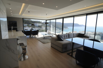 Modern style, sea view photo. AI generative