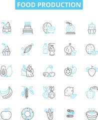 Food production vector line icons set. Farming, Agriculture, Processed, Production, Packaging, Quality, Culinary illustration outline concept symbols and signs