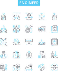 Engineer vector line icons set. Engineer, Technical, Mechanical, Structural, Electrical, Design, Civil illustration outline concept symbols and signs