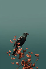 Fototapeta premium Simple flowers and bird Phone modern wallpaper, minimal, abstract, aesthetic, modern, minimalistic. AI generative
