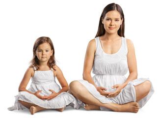 Healthy beauty mother and baby girl doing yoga