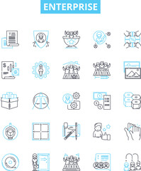 Enterprise vector line icons set. Corporation, Business, Industry, Work, Entity, Management, Commercial illustration outline concept symbols and signs