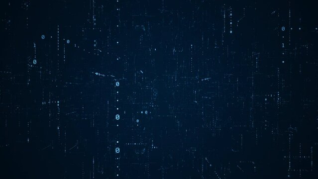 Binary code motion background. Grid, structure of numbers, digits zero and one. FUI, HUD. Seamless loop