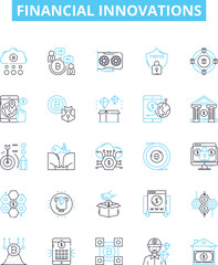 Financial innovations vector line icons set. Investment, Lending, Crowdfunding, Banking, Payments, Insurtech, Cryptocurrency illustration outline concept symbols and signs