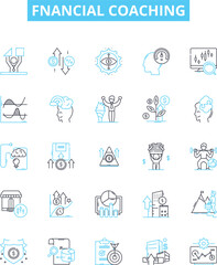 Fnancial coaching vector line icons set. Financial, Coaching, Budgeting, Investing, Planning, Money, Wealth illustration outline concept symbols and signs
