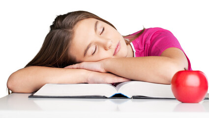 Young Girl Fell Asleep while Studying